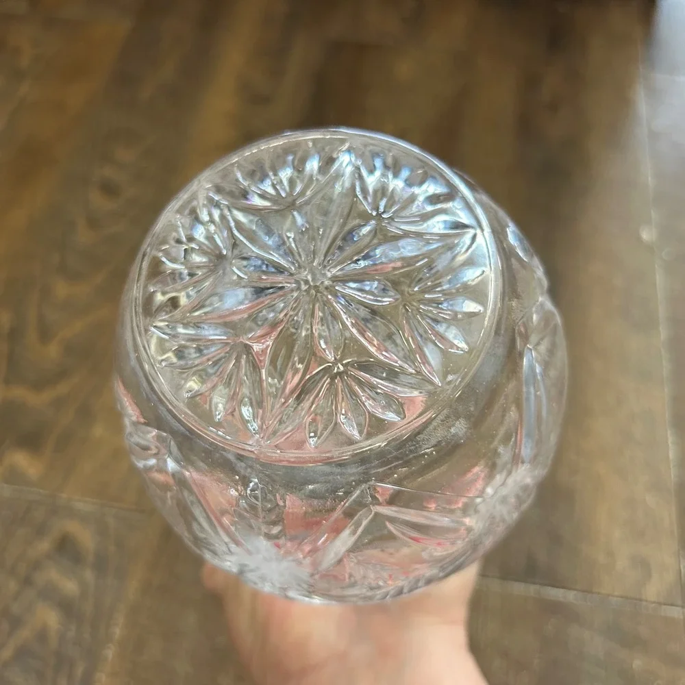 Vintage Cut Crystal Floral Decanter with Ribbed Globe Stopper Clear‎ 11 Inch